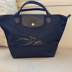 Longchamp Black Tote Bag with Embossed Design